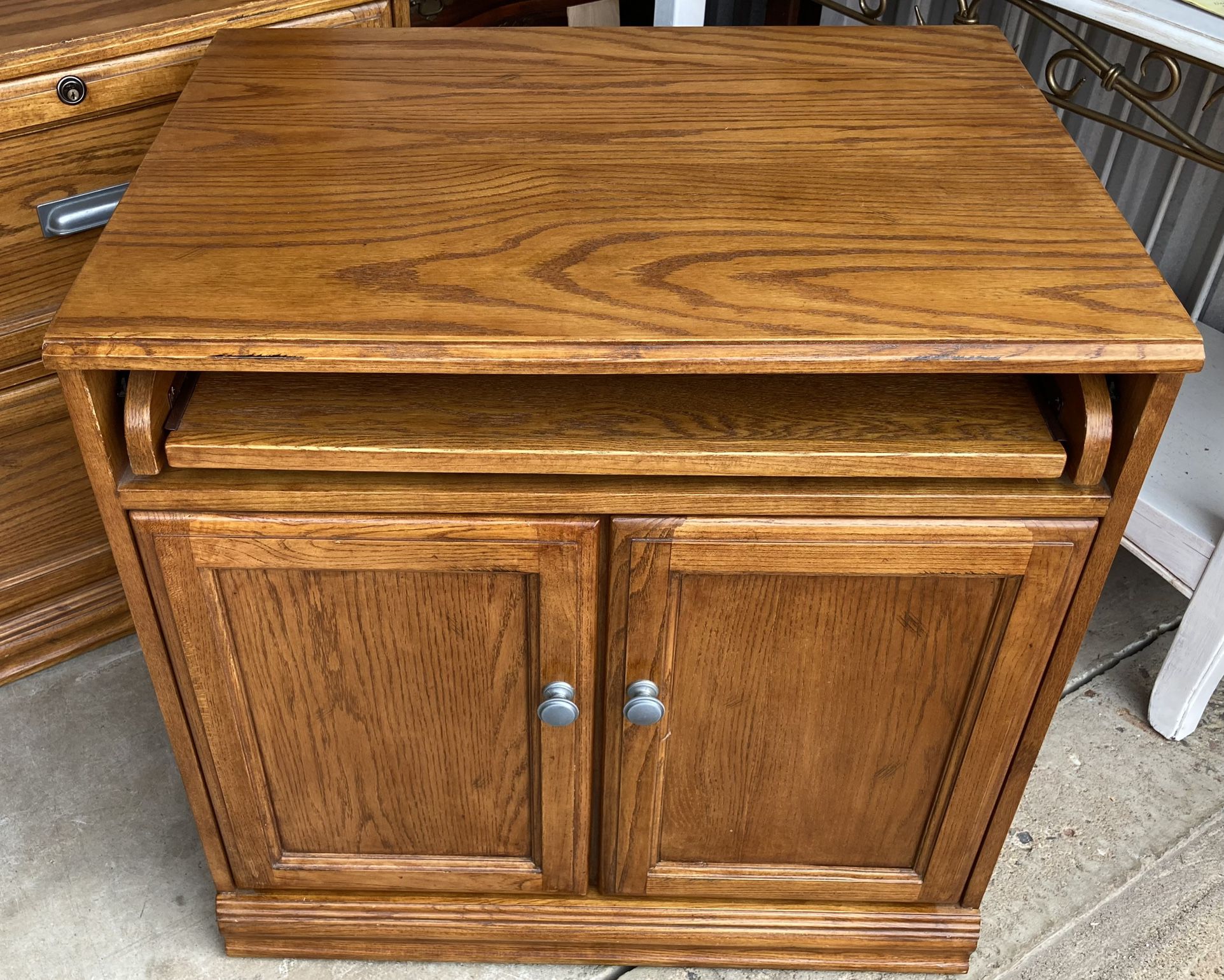 Rustic Oak Wood Desk and Printer Storage Cabinet Stand