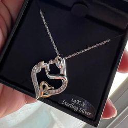 Mother and Infant Diamond in 14k Gold and Sterling Silver