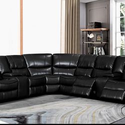 BLACK IN OUR BEST SELLER MADRID SECTIONAL. MODAR WITH RECLINING FEATURES! DELIVERY TODAY! ALL CREDITS WELCOME! 