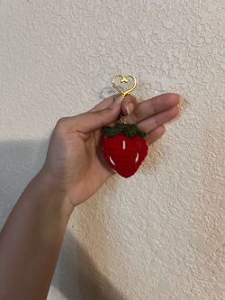 Crochet strawberry keychain