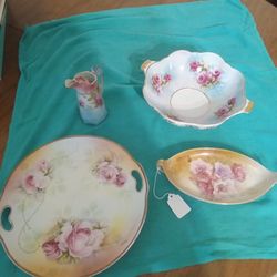 Lot Of Four Vintage Rose  Porcelain Pieces