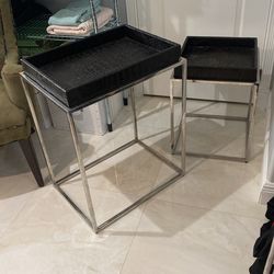 Two Side Tables Stainless Steel And Croc Leather