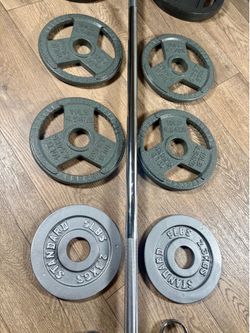 Olympic 6 ft Bar Steel Bar With Cooper Bearings[& Weight Plates: 2X 25s, 4X 10s, and 2X 5s, ] Total 142 lbs]