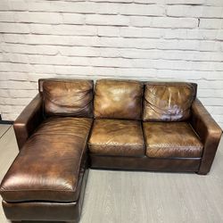 Brown Leather Thomasville Sectional Couch Sofa