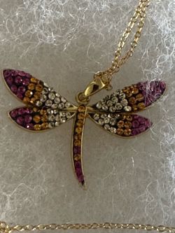 New Multicolor Rhinestone Dragon Fly Necklace