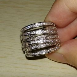 Multilayered 925s Cz Engagement Ring Sz 7