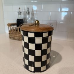 Black & White Checkered Kitchen Canister with Wooden Lid