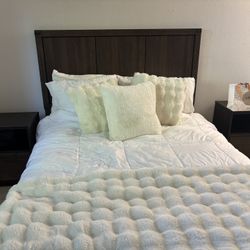 Bed, Bed Frame W/ Headboard  & Night Stands $200