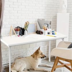 NEW! Home Office Computer Desk, Modern Style Design With Headphone Hooks For Working, Writing And Gaming, 47 Inch White