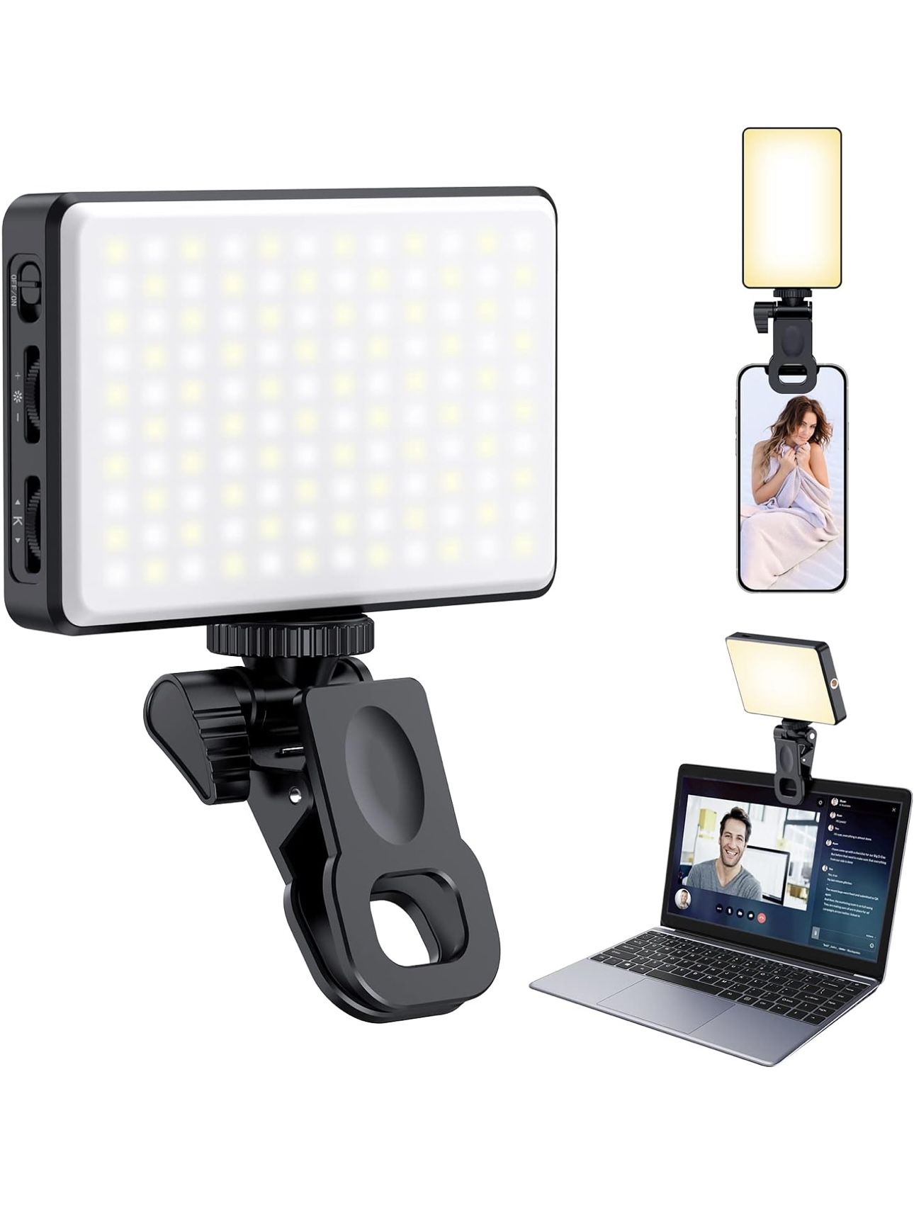 120 LED Phone Light, Selfie Light, 5000Mah Rechargeable Clip Video Light, Adjusted 3 Light Modes, for Phone, Camera, Laptop, iPad, Light for Phone for