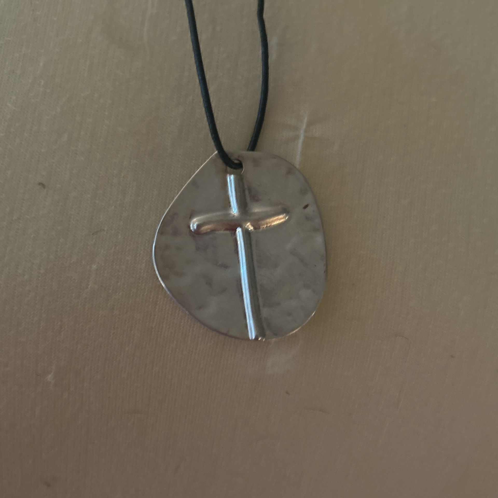 Sterling Silver Cross Necklace On Black Leather Cord