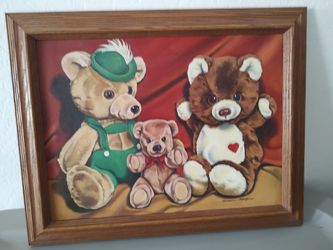 Vintage Teddy Bear Oil To Canvas Painting 