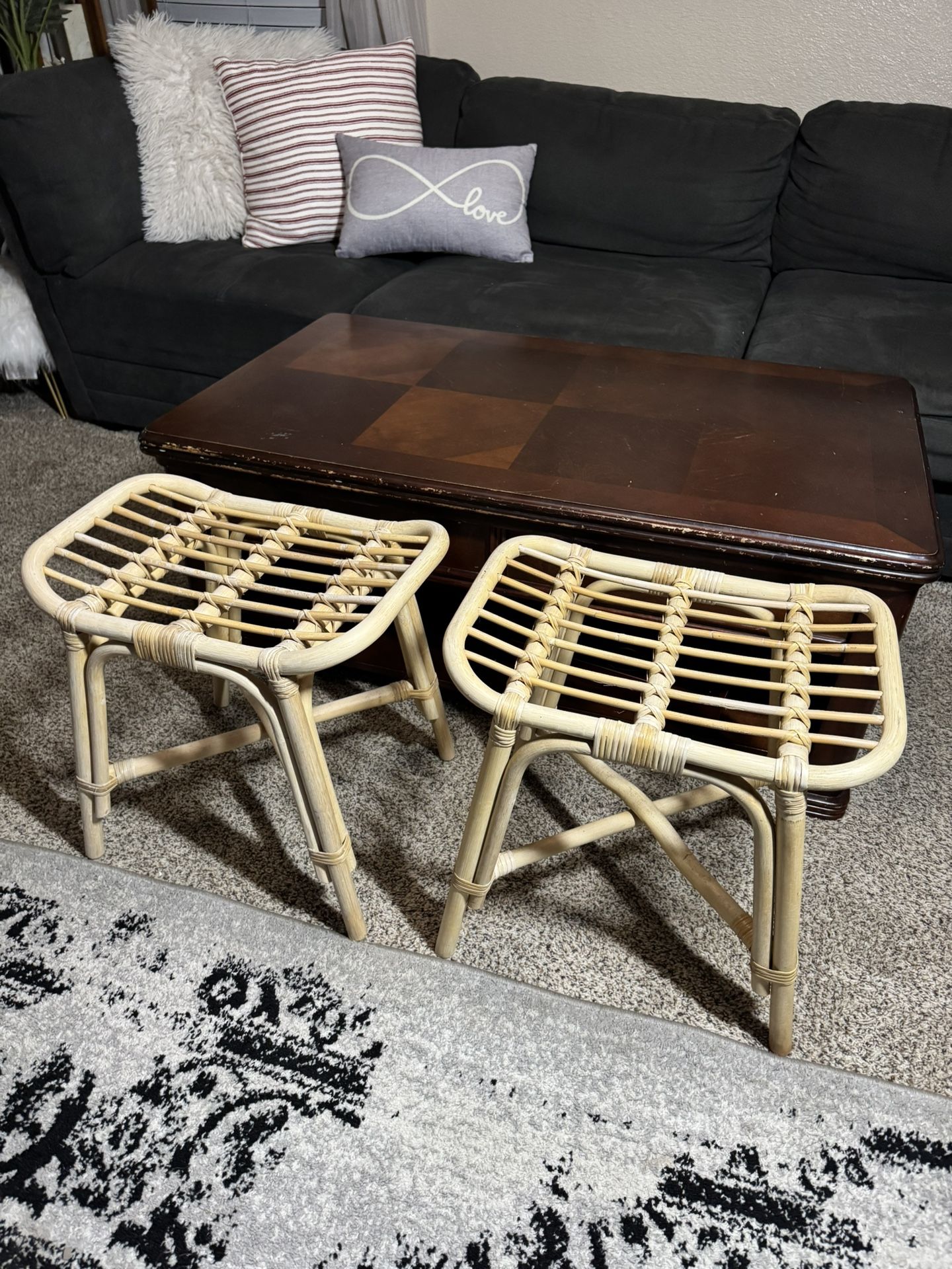 Like New 18” Boho Rattan Stools