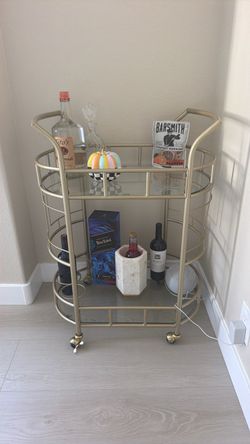 Gold 2-Tier Bar Cart with Glass Shelves