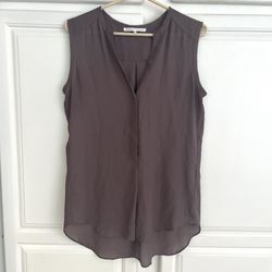 Violet + Claire Womens M Purple V Neck Blouse Sleeveless Button Fringe High Low