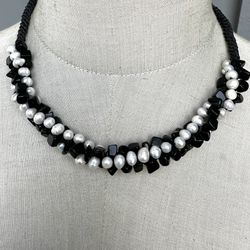 Fresh Water Pearl Black Onyx Choker Necklace 