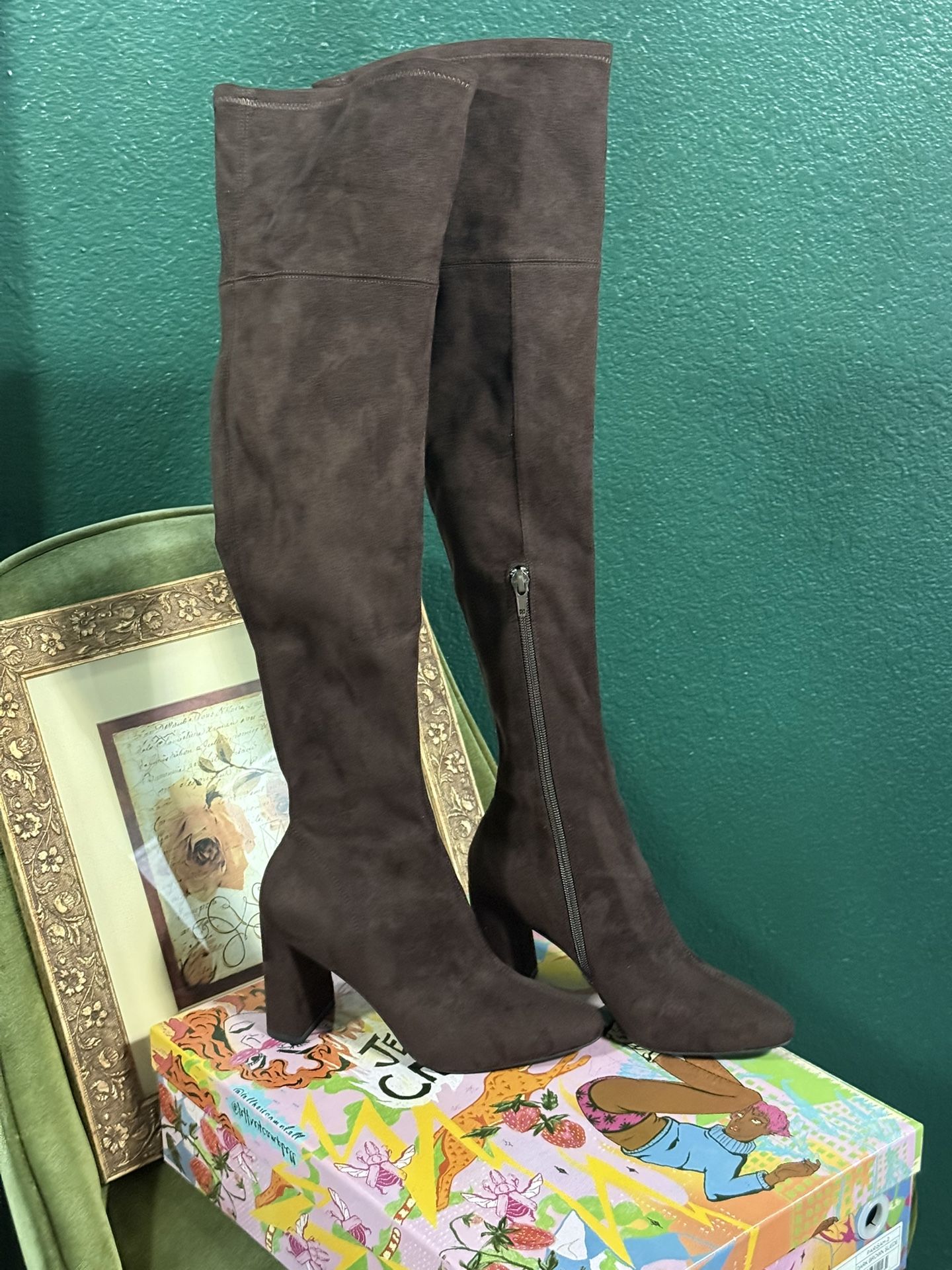 Brand New Suede Brown Thigh High Boots