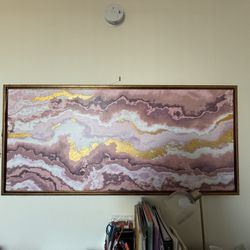 Elegant Abstract Wall Art – Pink & Gold Marble Design (56” x 26”)