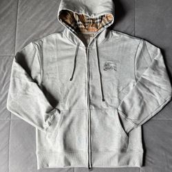 Gray Burberry Check Hood Zip-up Sweater 