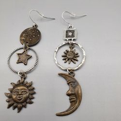 Hippie, Sun Moon Stars Earrings 