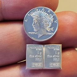 Peace Dollar [1g Silver Round] + 2g Valcambi  Bundle Bars 