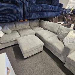 Brand New Sectional $549 Last 2 Sets Corduroy Fabric Light Grey 