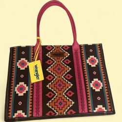 NWT Montana West Wrangler Pink Southern Print Canvas Wide Tote