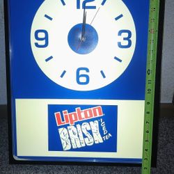 Vintage 90's brand new condition Restaurant Advertising Lipton Brisk Iced Tea 1990 light up advertising sign clock 16 x 22.  See our other great vinta