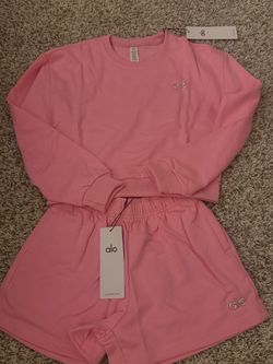 New alo pink cropped crewneck set