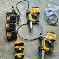 Selling as a package (2) DEWALT 20V MAX Cordless Li-Ion Grease Gun DCGG571