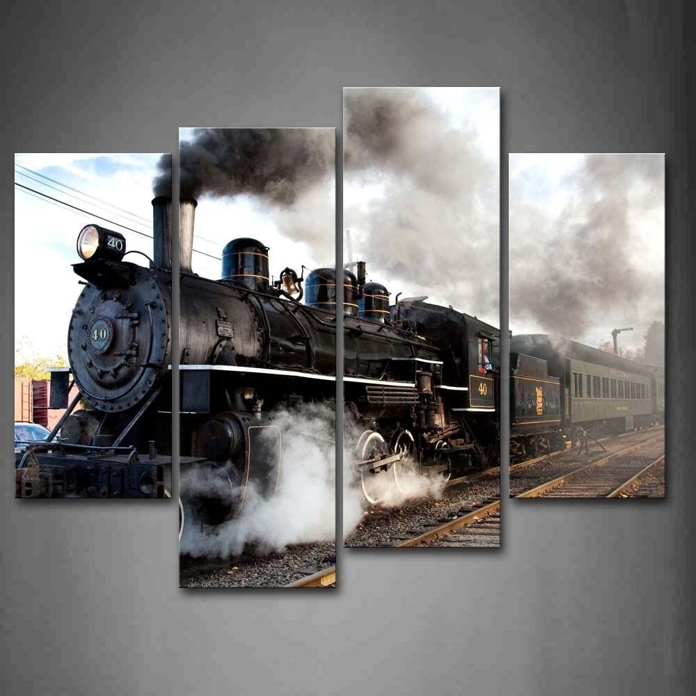 Brand New Train Gray Smoke Steam in Progress Wall Art Painting Print Canvas Home Bedroom Office Dining Hallway Kitchen Decor