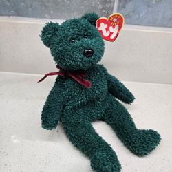 2001 Holiday Teddy Retired Ty Beanie Babie Green Christmas Bear Plush Toy 