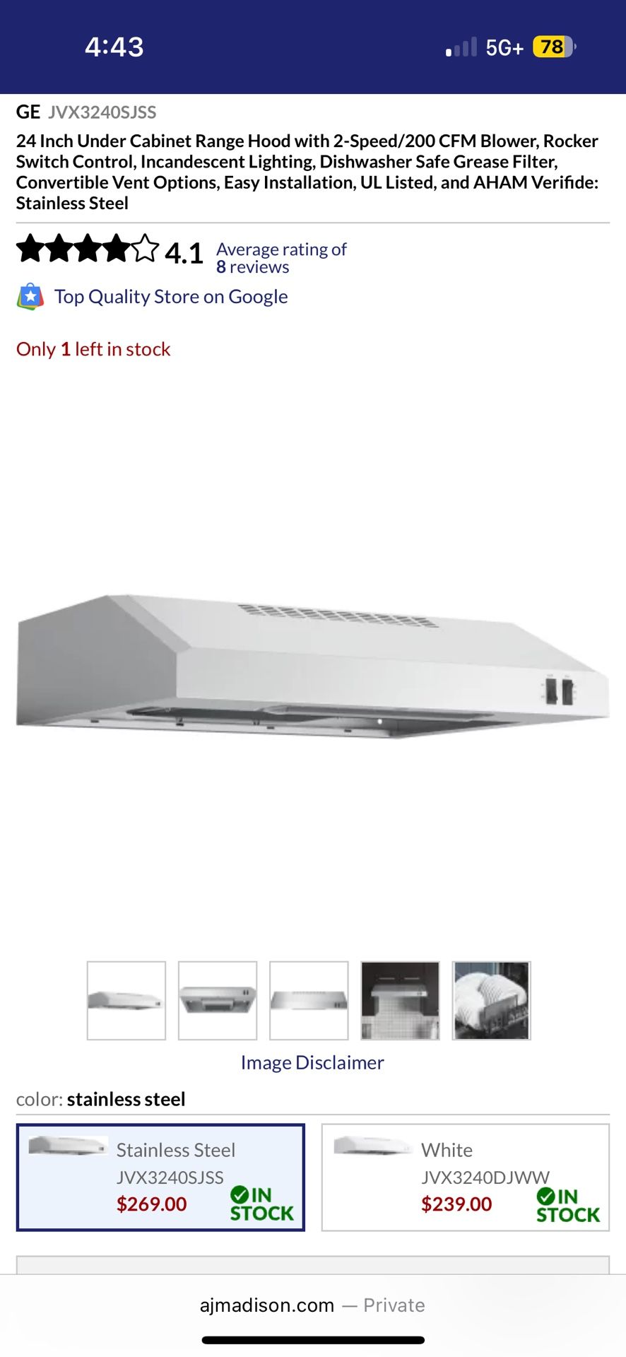 GE 24” Range Hood