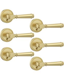 Amerdeco 6 Pack Brushed Gold Privacy Door Handles, Gold Interior Door Knobs,Heavy Duty Door Lever for Bedroom and Bathroom, Reversible Keyless for Rig