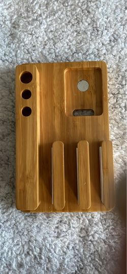 Bamboo Desk Organizer Charging Station