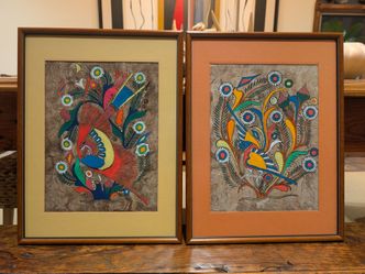 Mexican Amate Bark Paintings - Hand-Painted Folk Art (Set of 2)
