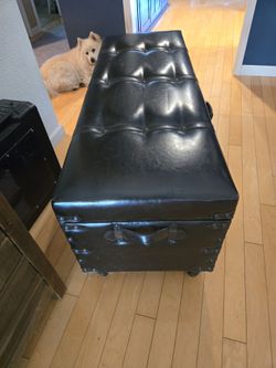 Tufted faux-leather storage bench