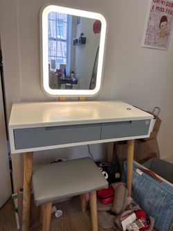 Vanity with led mirror and stool