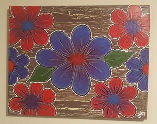 One-of-a-kind Hand Painted 16" x 20" Acrylic On Canvas Flower Painting Wall Decor. $40.00