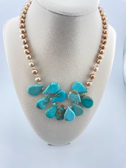 Pearl and Turquoise Teardrop Necklace | Handmade Statement Piece - PICKUP ONLY