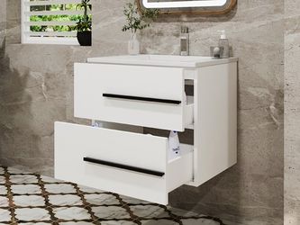 24 Inch Floating Bathroom Vanity no Sink, Modern Wall Mounted Bathroom Cabinet with 2 Drawes & Black