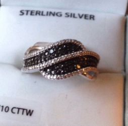 NEW 925 Sterling Silver ( plata)Genuine Black/White Diamonds #7 Ring  SALE $180 🎉