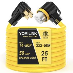 25 Feet 50 Amp RV/Generator Cord,NEMA 14-50P to SS2-50R Twist Lock