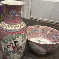 Hand Painted Deep Bowl And Vase 