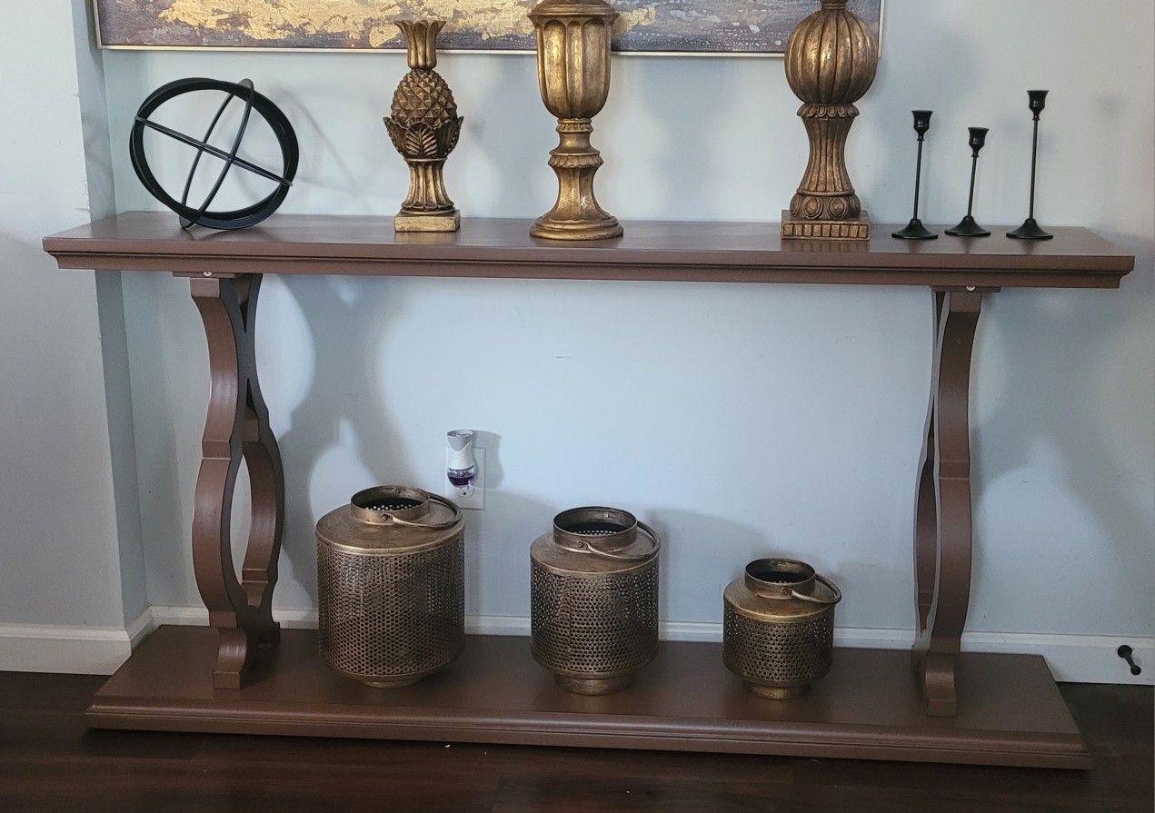 Brown 63" Two Tier Long Console Table