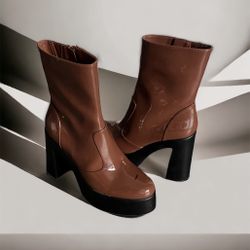 GB Levi-Tate Patent Platform Mid Boots Shoes Size 8