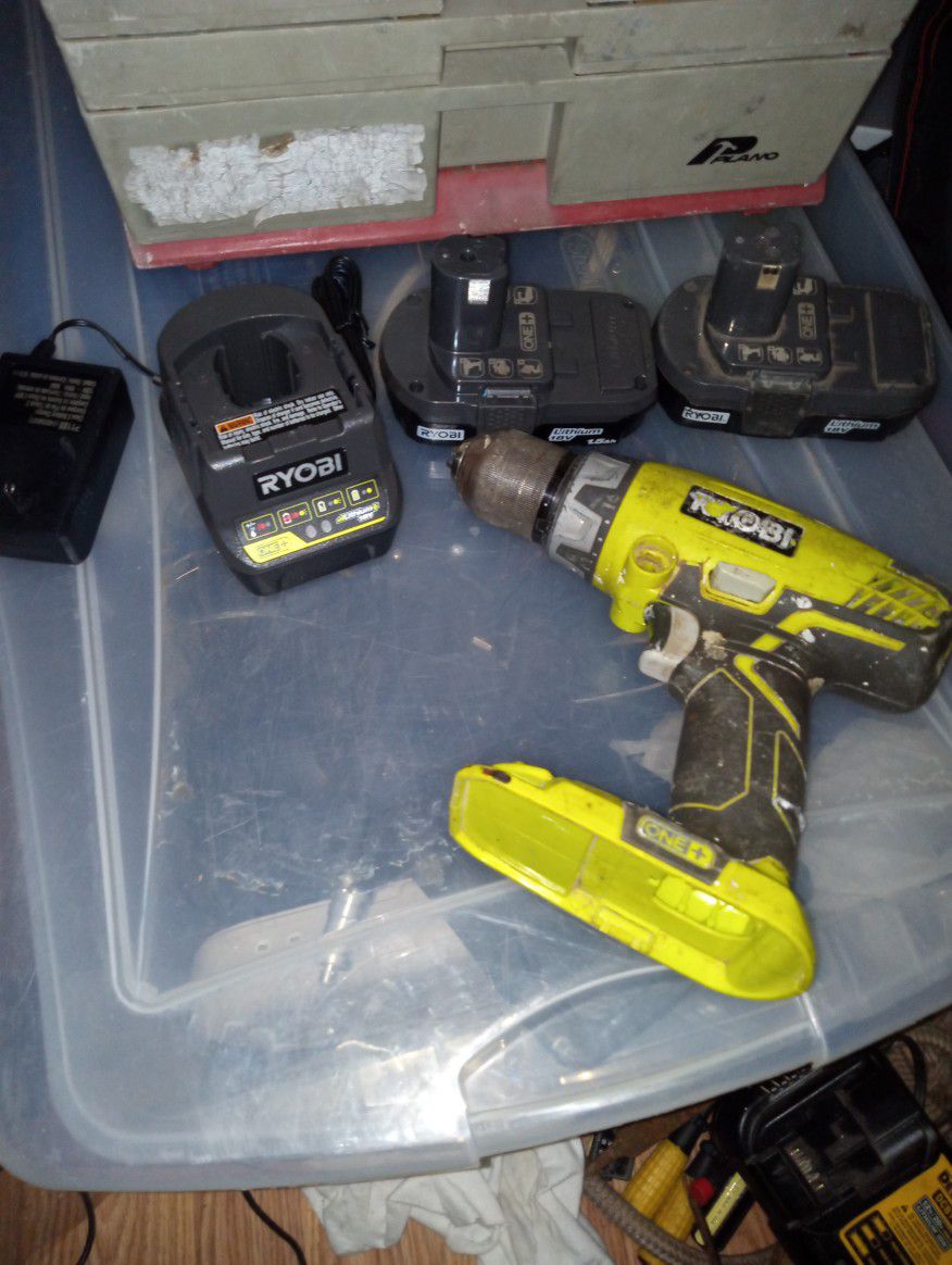 Ryobi  Hammer Drill With Batteries And Charger  