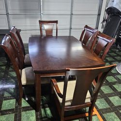 Solid Dark Wood Dining Table With 6 Chairs, 18 in Extension & Felt Top Cover