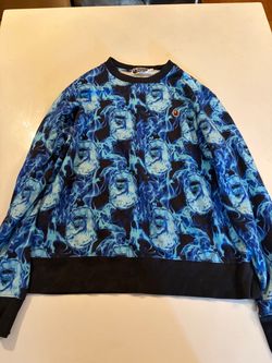 BAPE Ape Head Blue Flame Crewneck Sweatshirt