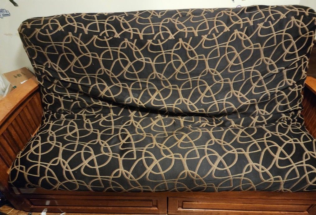 Wooden Futon With Matching Drawers And Mattress
